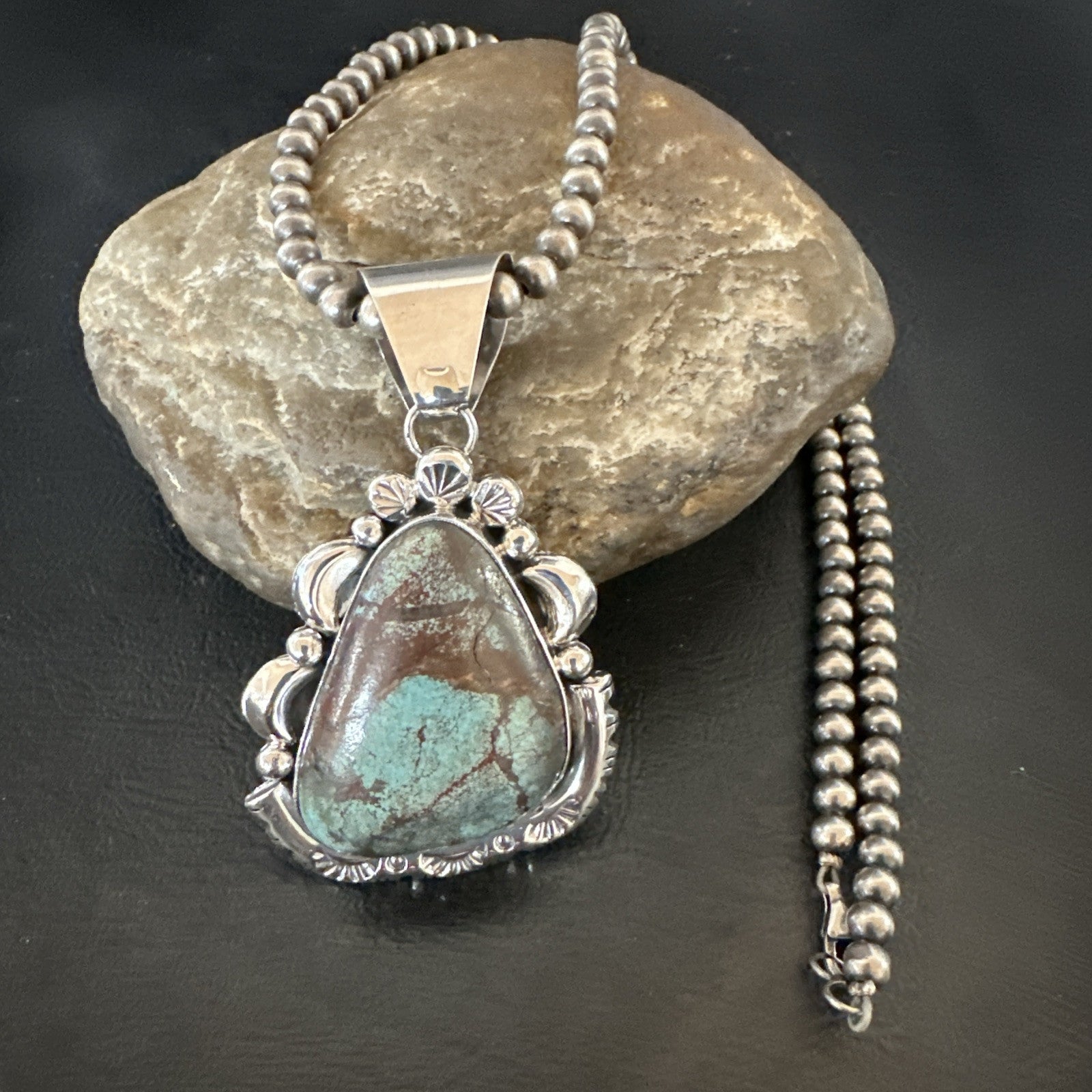 Yazzie Navajo Sterling Silver Blue Rustic Turquoise Necklace Pendant 18969