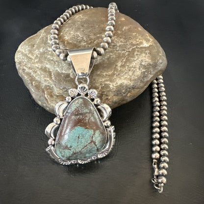 Yazzie Navajo Sterling Silver Blue Rustic Turquoise Necklace Pendant 18969