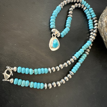 WoMens Blue Kingman Turquoise Pendant Navajo Sterling Silver Necklace 21" 18936