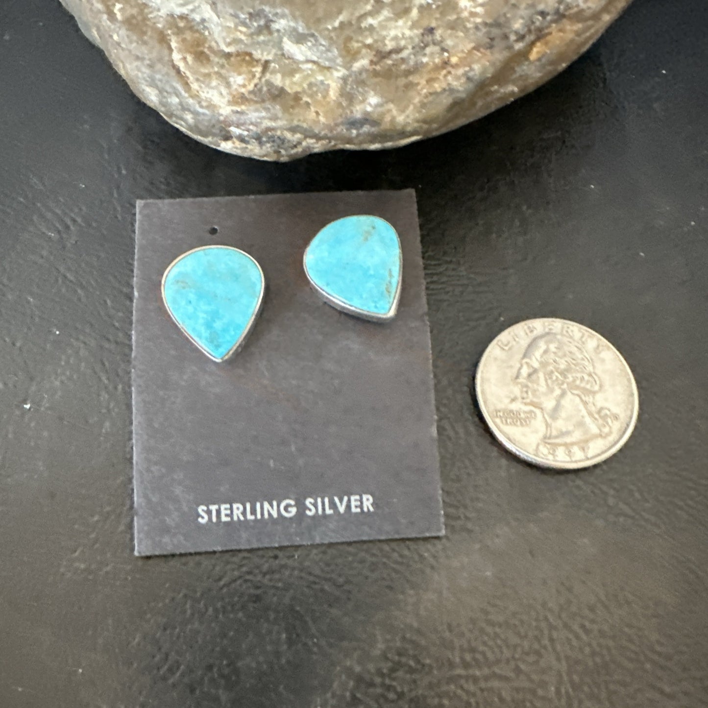 Blue Kingman Turquoise Navajo Sterling Silver Post Stud Earrings 18952