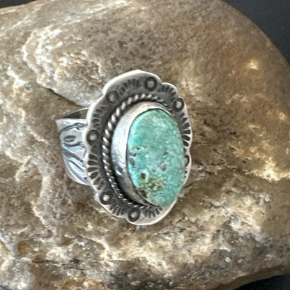 Navajo Sterling Silver Blue Kingman Turquoise Ring Size 7.5 19004