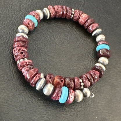 Purple Spiny Turquoise 8mm Wire Bead Wrap Bracelet Navajo Sterling Silver 18902