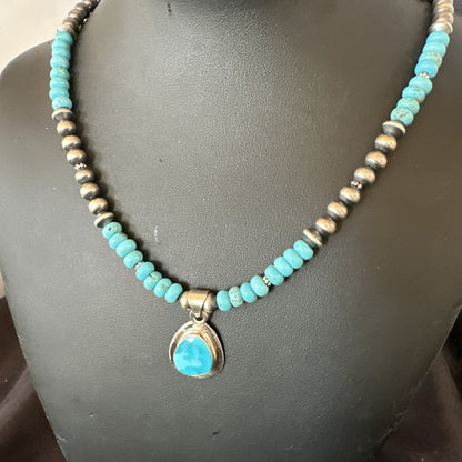 WoMens Blue Kingman Turquoise Pendant Navajo Sterling Silver Necklace 21" 18938