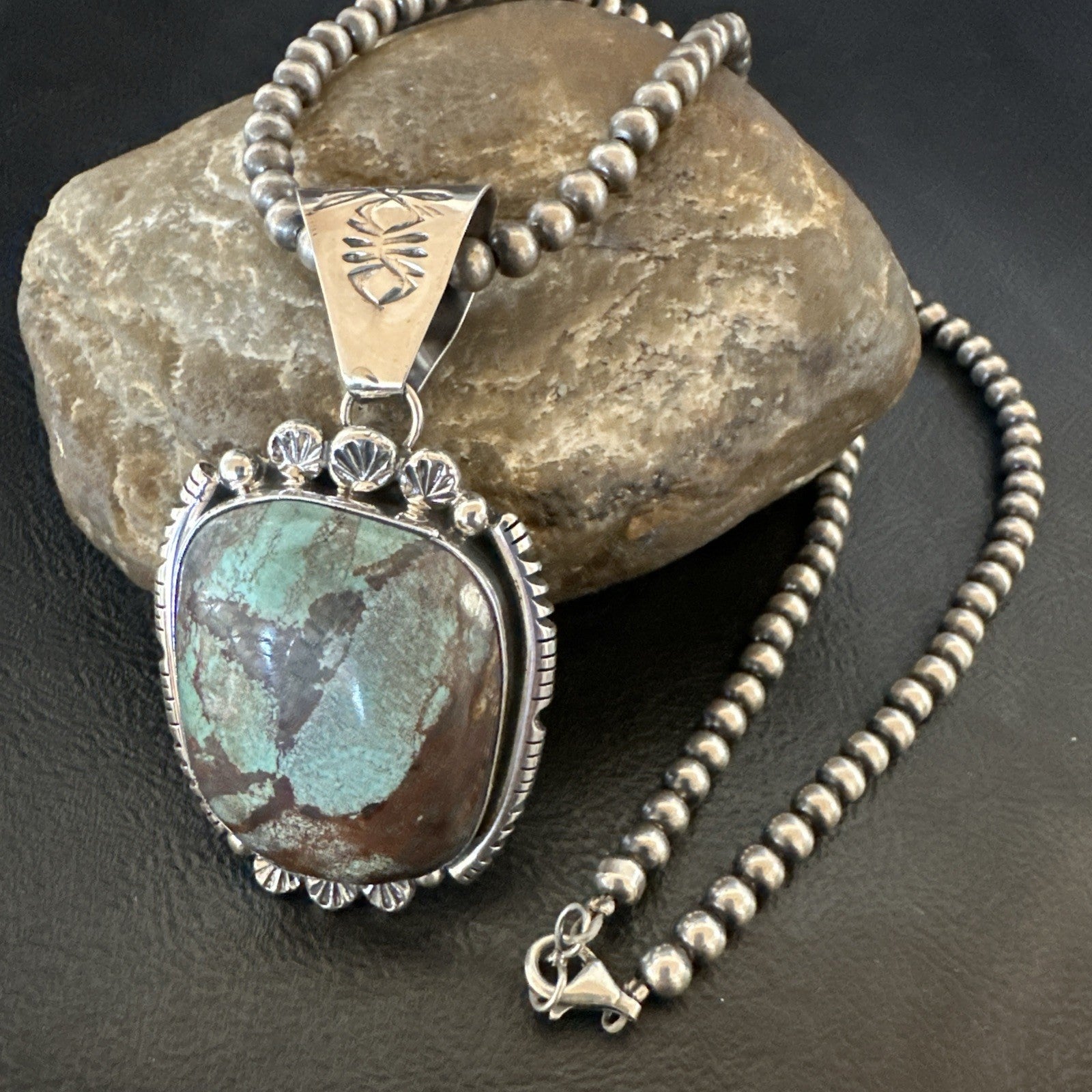 Yazzie Navajo Sterling Silver Blue Rustic Turquoise Necklace Pendant 18995