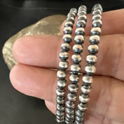 Sterling Silver Navajo Pearls 4mm Beads Stainless Steel Wire Wrap Bracelet 90413