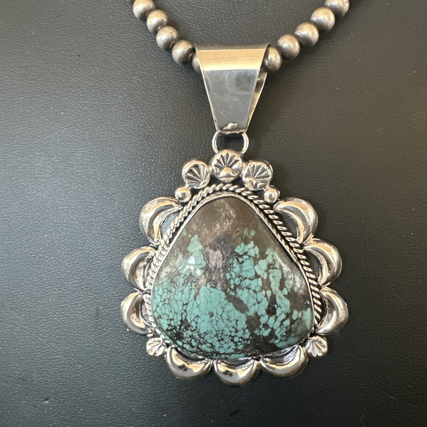 Yazzie Navajo Sterling Silver Blue Spiderweb Turquoise Necklace Pendant 18966