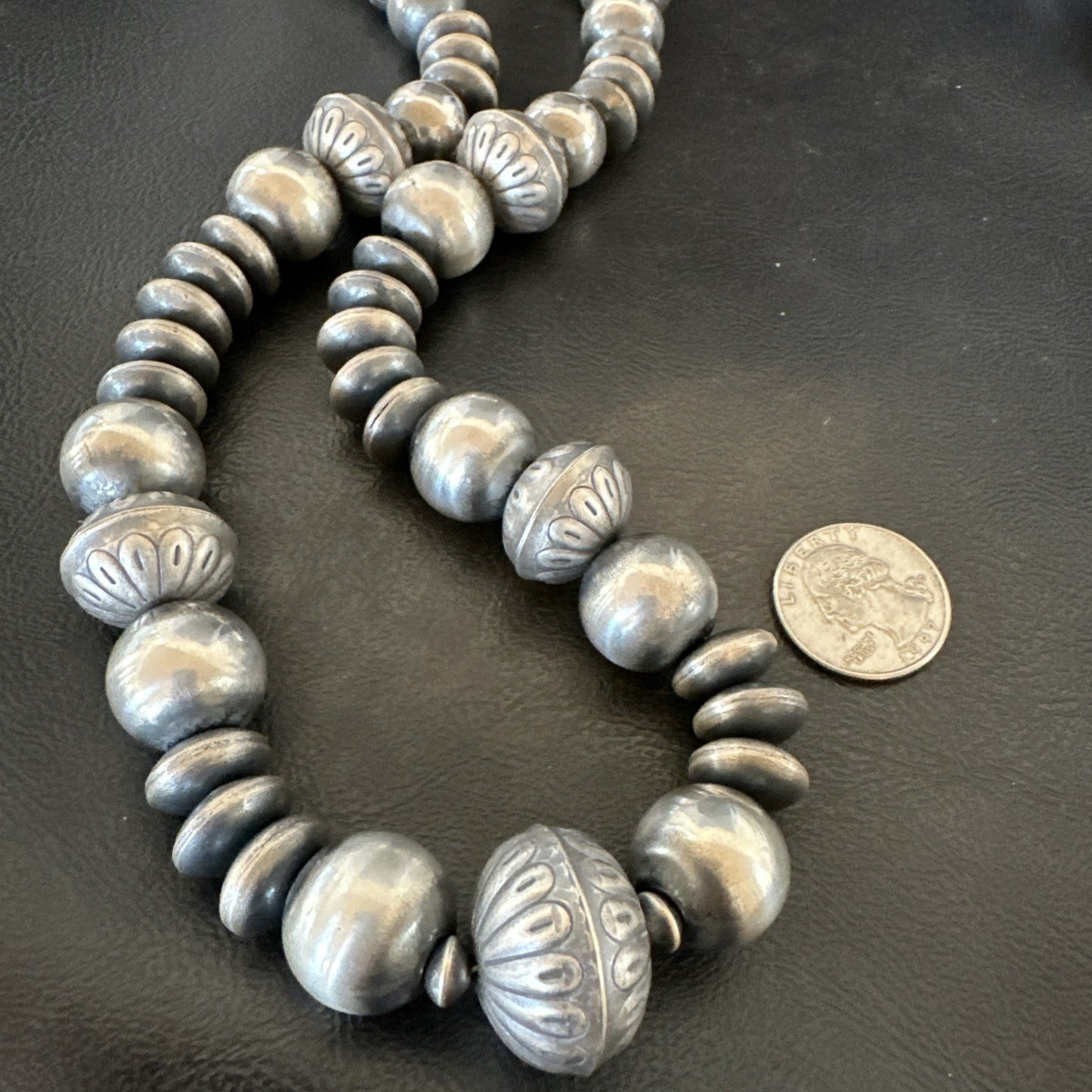 Handmade Bench Flat Navajo Pearls Sterling Silver Bead Necklace 24” 19001