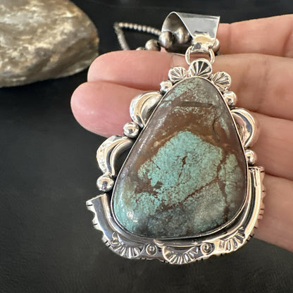 Yazzie Navajo Sterling Silver Blue Rustic Turquoise Necklace Pendant 18969