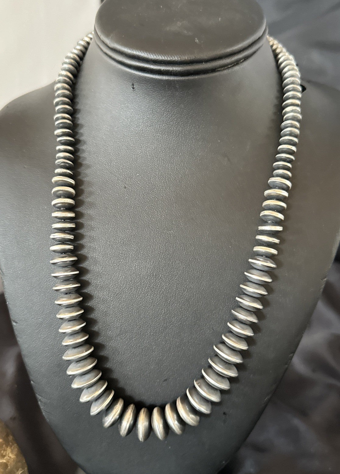Navajo Pearl Graduated Rondelle Sterling Silver Bead Necklace 21” 19009