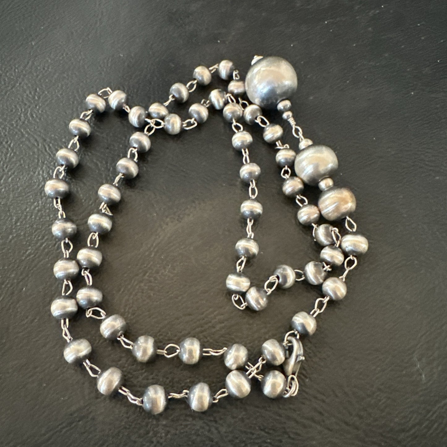 Y Rosary Bead Lariat Navajo Sterling Silver Beads Necklace 6mm 22" 18932