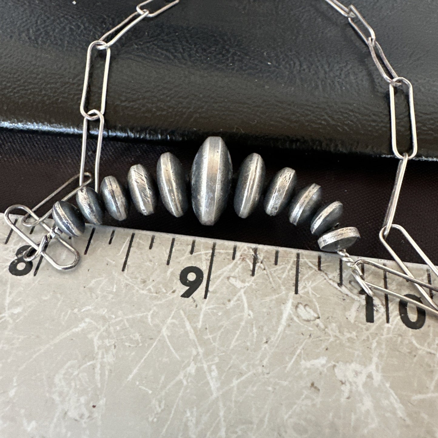 Navajo Rondel Saucer Flat Sterling Silver Beads Chain Necklace 18” 18948