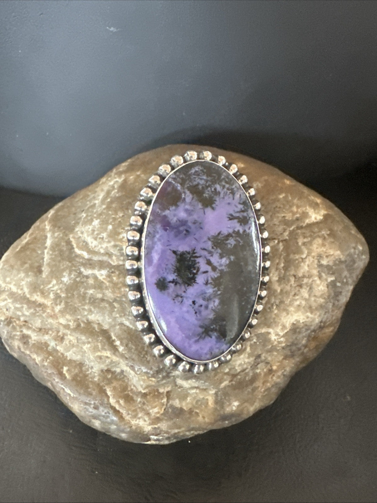 H Joe Purple Charoite Navajo Sterling Silver Oval Ring Size 7.5 18963