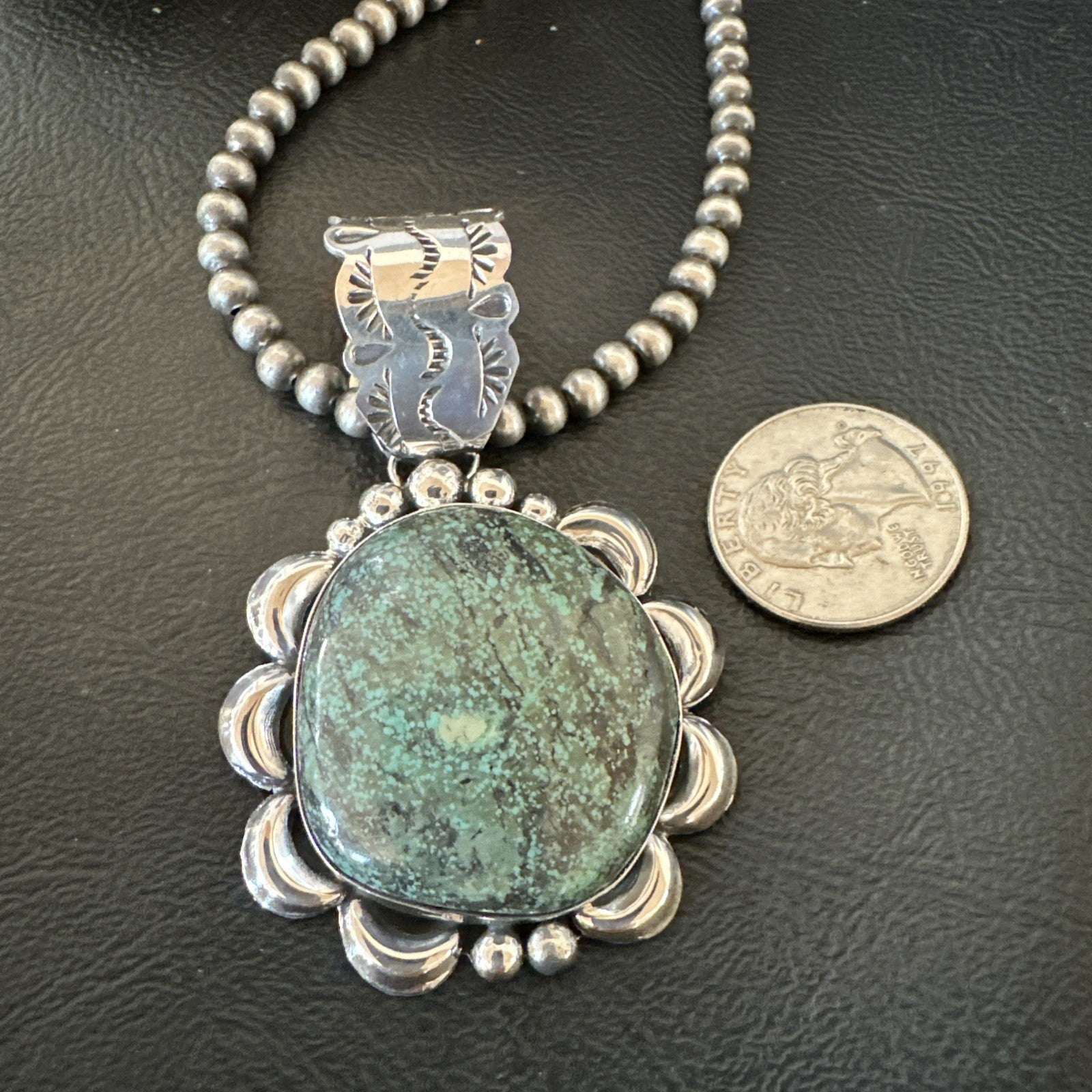 Yazzie Navajo Sterling Silver Blue Rustic Turquoise Necklace Pendant 2.75” 19000