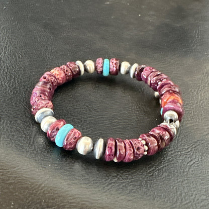 Purple Spiny Turquoise 8mm Wire Bead Wrap Bracelet Navajo Sterling Silver 18902