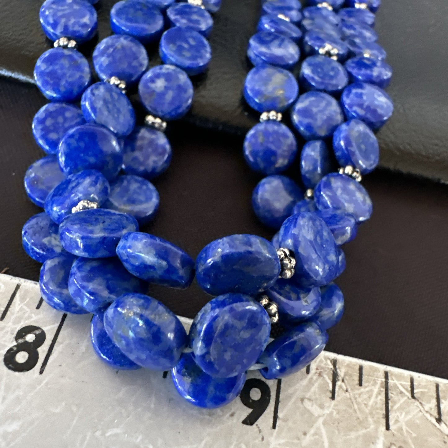Blue Lapis Heishi 8mm Bead Liquid Sterling Silver 3 Strand Necklace 19" 18961