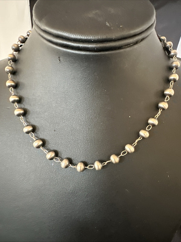 Rosary Bead Beads Beads Necklace 6mm 16" | Sterling Silver | Authentic Native American Handmade | 91116