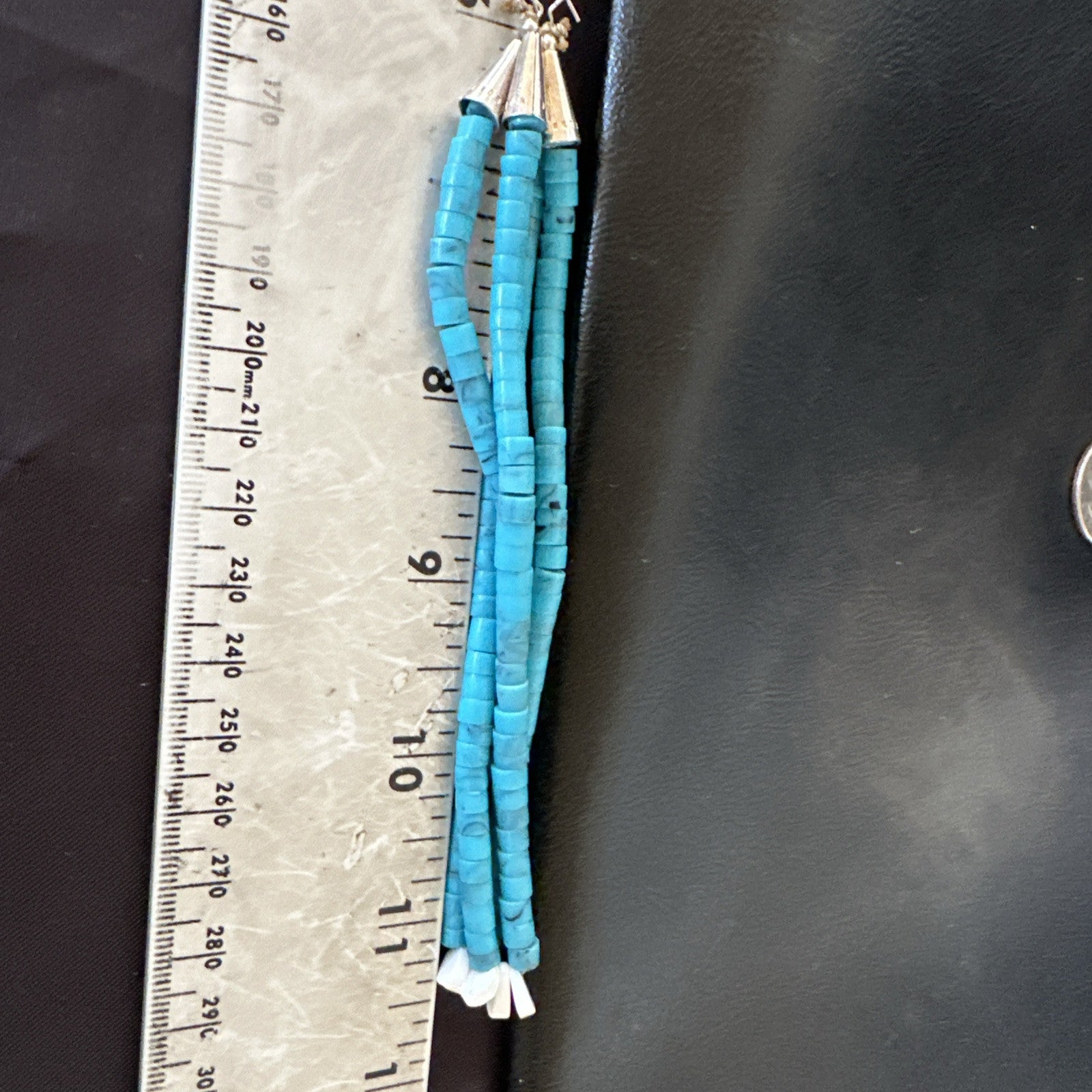 Long Blue Turquoise White Santo Domingo Sterling Silver Dangle Earrings 5" 18899