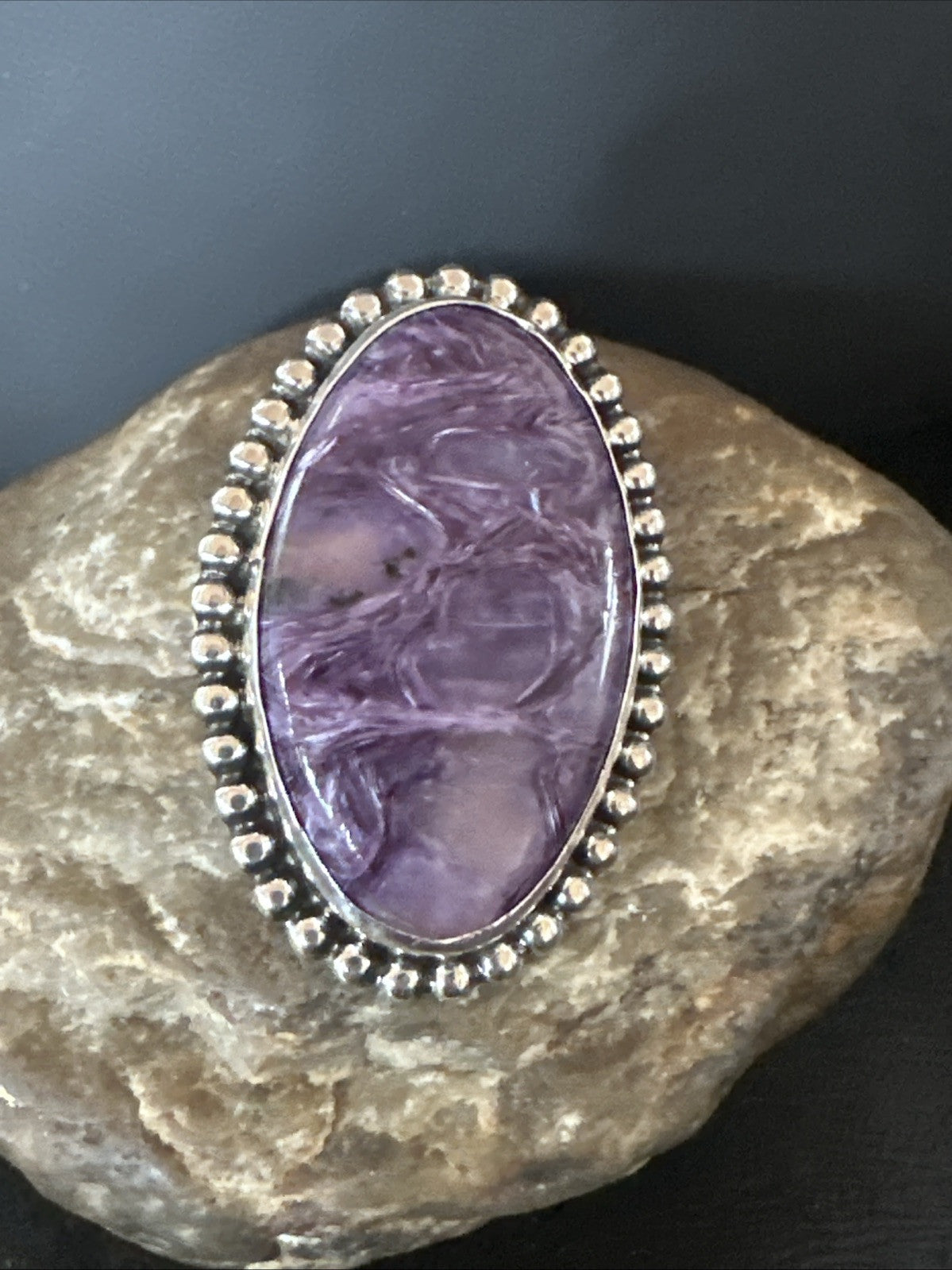 H Joe Purple Charoite Navajo Sterling Silver Oval Ring Size 7 18962