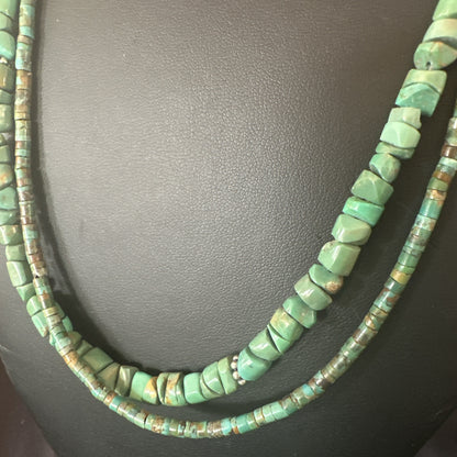 Sterling Silver Beads Heishi Green Turquoise 2 Strands Bead Necklace 18890