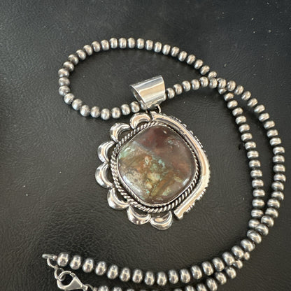 Yazzie Navajo Sterling Silver Blue Rustic Turquoise Necklace Pendant 18979