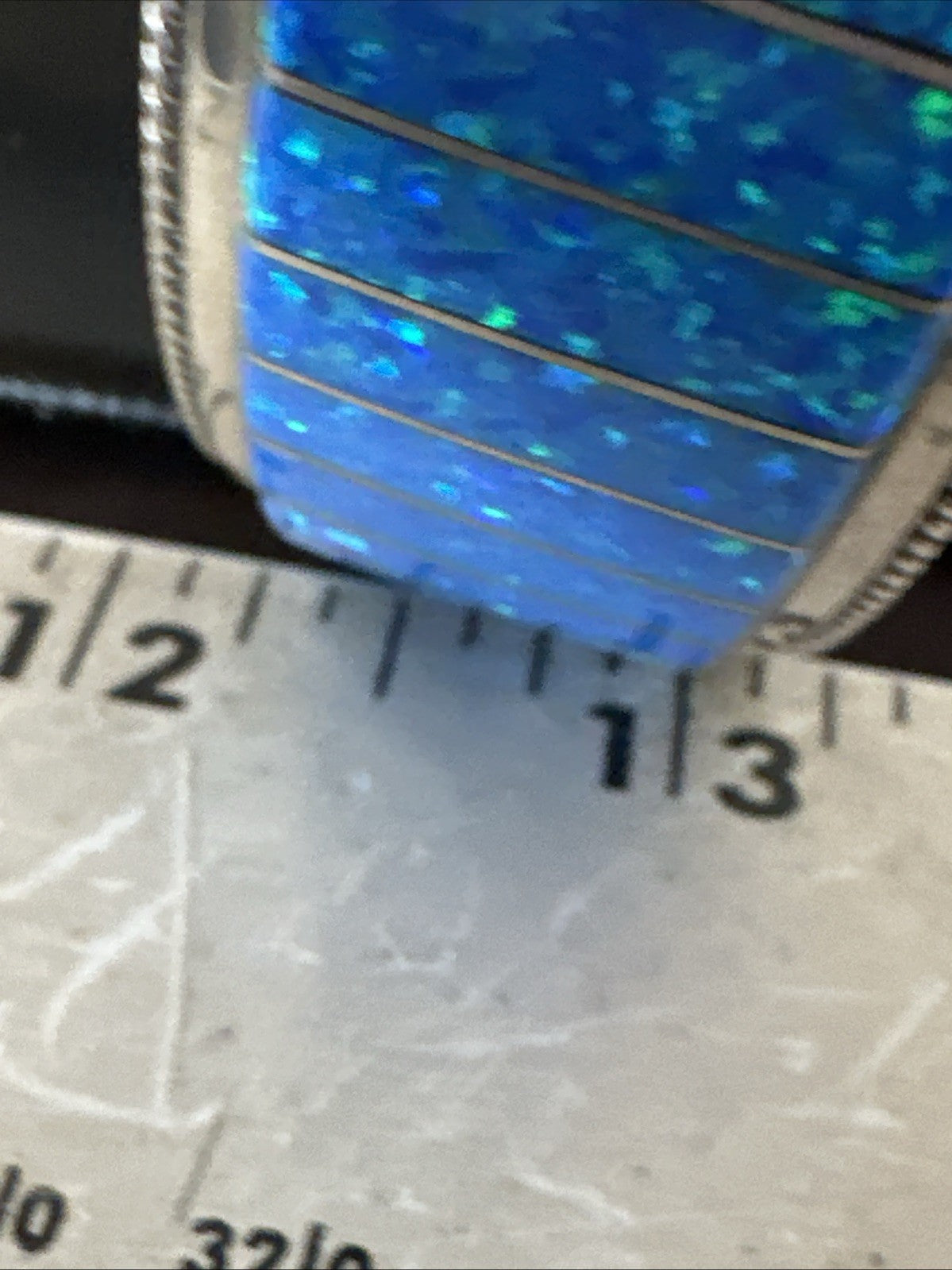 Blue Faux Gilson Fire Opal Navajo Sterling Silver Inlay Bracelet 7.5" 18991