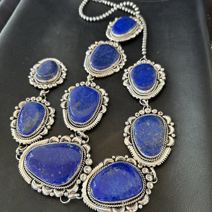 XXL Mens Womens Lapis Lazuli  Sterling Silver Beads Lariat Necklace 31" 18987