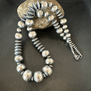Handmade Bench Flat Navajo Pearls Bead Necklace 24" | Sterling Silver | Authentic Native American Handmade | 19002