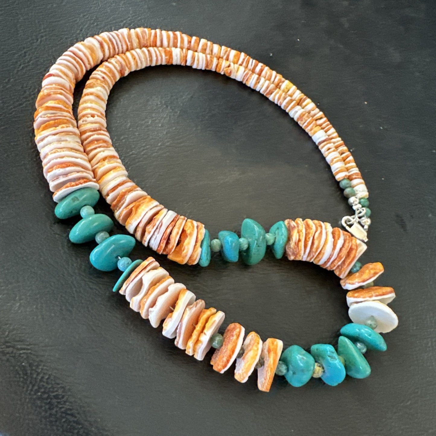 Santo Domingo Blue Turquoise Orange Spiny Bead Necklace 24" 18908