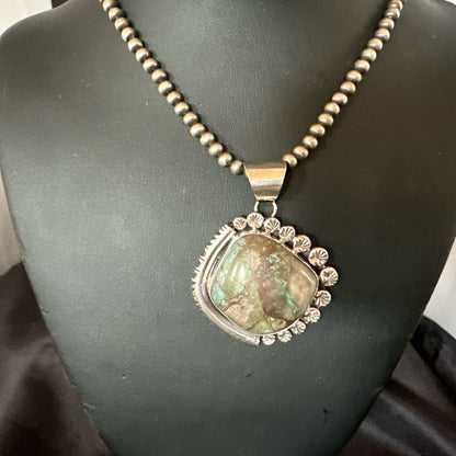 Yazzie Navajo Sterling Silver Blue Rustic Turquoise Necklace Pendant 18972