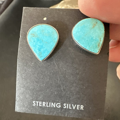Blue Kingman Turquoise Navajo Sterling Silver Post Stud Earrings 18952