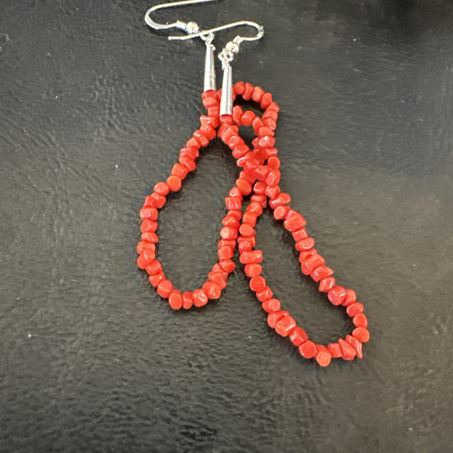 Real Red Orange Coral Nuggets Southwestern Sterling Silver Earrings 2.5” 18956