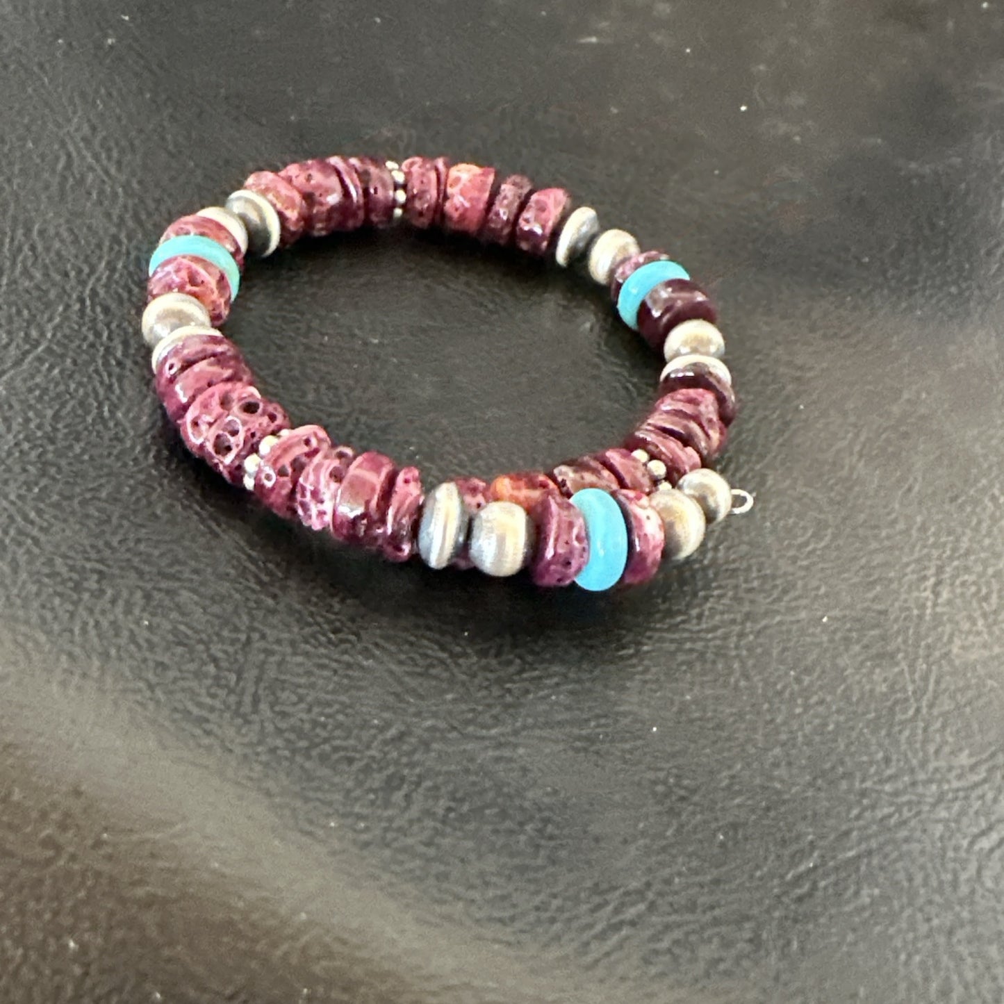 Purple Spiny Turquoise 8mm Wire Bead Wrap Bracelet Navajo Sterling Silver 18902