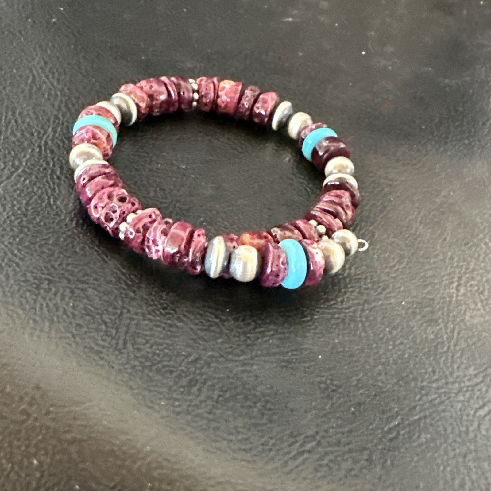 Purple Spiny Turquoise 8mm Wire Bead Wrap Bracelet Navajo Sterling Silver 18902