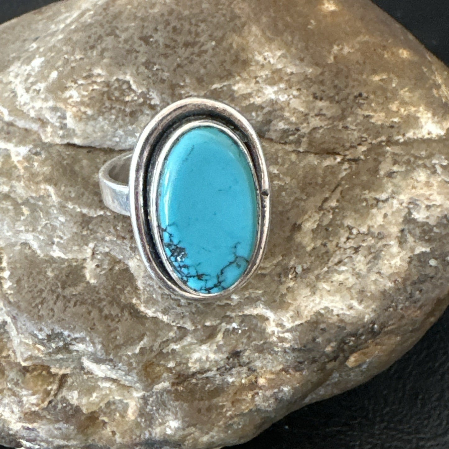 Navajo Sterling Silver Blue Kingman Turquoise Ring Size 7.5 19003
