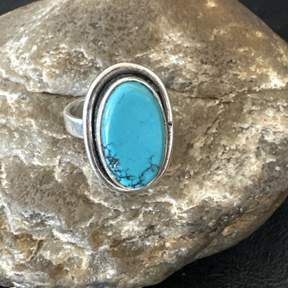Navajo Sterling Silver Blue Kingman Turquoise Ring Size 7.5 19003