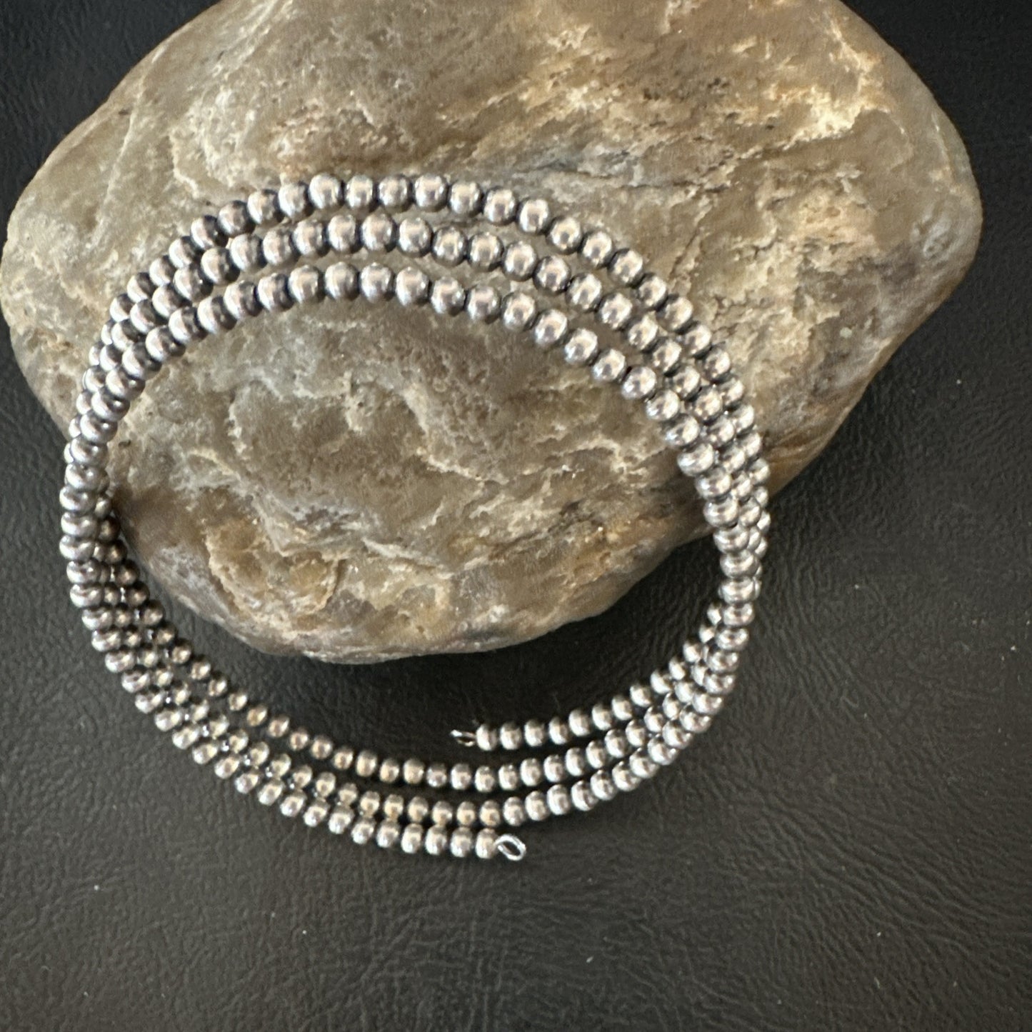 Sterling Silver Navajo Pearls 3mm Beads Stainless Steel Wire Wrap Bracelet 90313