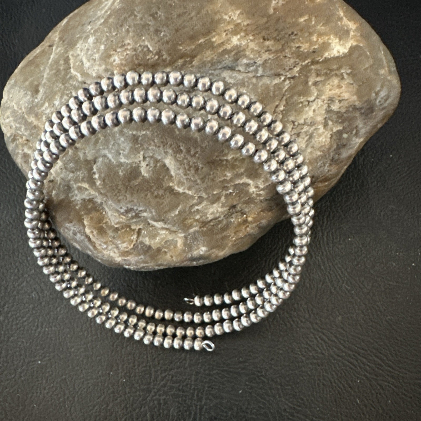 Sterling Silver Navajo Pearls 3mm Beads Stainless Steel Wire Wrap Bracelet 90313