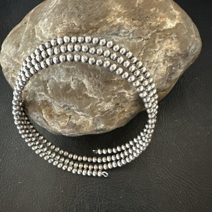 Sterling Silver Navajo Pearls 3mm Beads Stainless Steel Wire Wrap Bracelet 90313