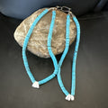 Long Blue Turquoise White Santo Domingo Dangle Earrings 5" | Sterling Silver | Authentic Native American Handmade | 18899