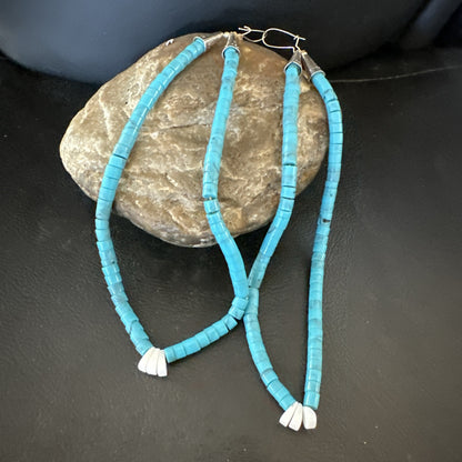 Long Blue Turquoise White Santo Domingo Sterling Silver Dangle Earrings 5" 18899