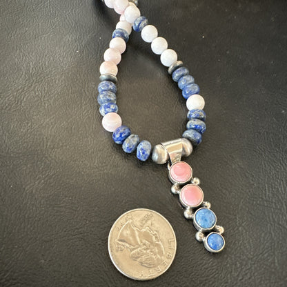Cluster Pendant Pink Conch Lapis Navajo Pearls Sterling Silver Necklace 18896