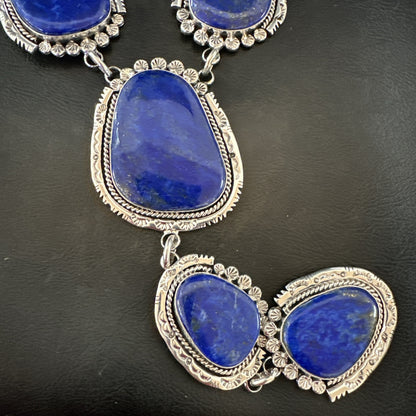 XXL Mens Womens Lapis Lazuli  Sterling Silver Beads Lariat Necklace 29" 18986