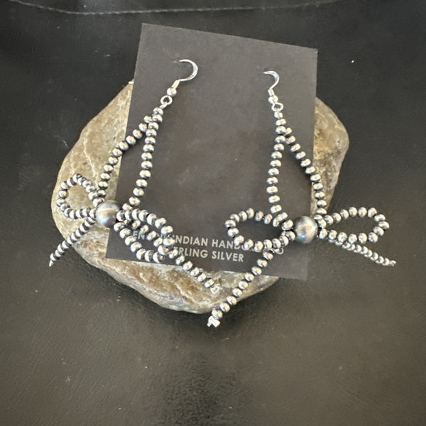 Beads 3mm BOW Bead Earrings 2.5" | Sterling Silver | Authentic Native American Handmade | 18926