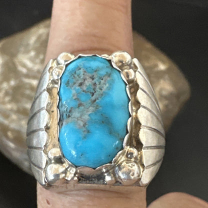 Navajo Sterling Silver Blue Kingman Turquoise Ring Size 10.75 19006