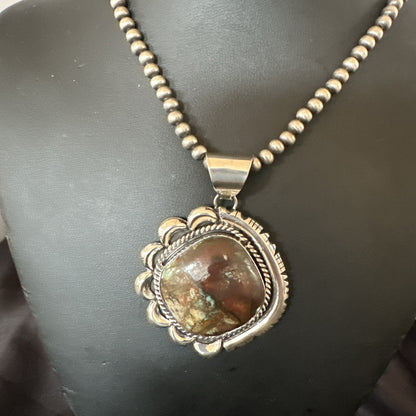 Yazzie Navajo Sterling Silver Blue Rustic Turquoise Necklace Pendant 18979