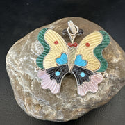 Zuni Turquoise Spiny MOP Onyx Butterfly Beads Pendant | Sterling Silver | Authentic Native American Handmade | 18903