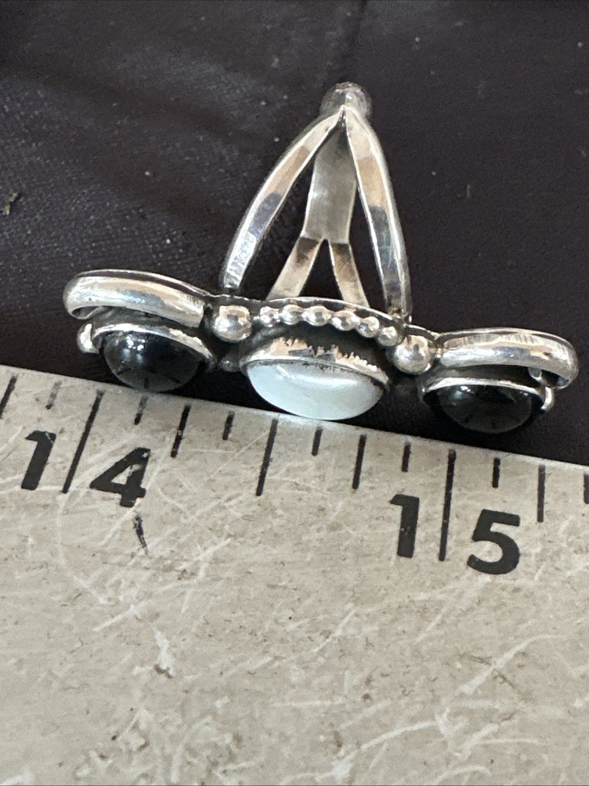 Womens Black Onyx White MOP Cluster Navajo Sterling Silver Ring Size 6 18887