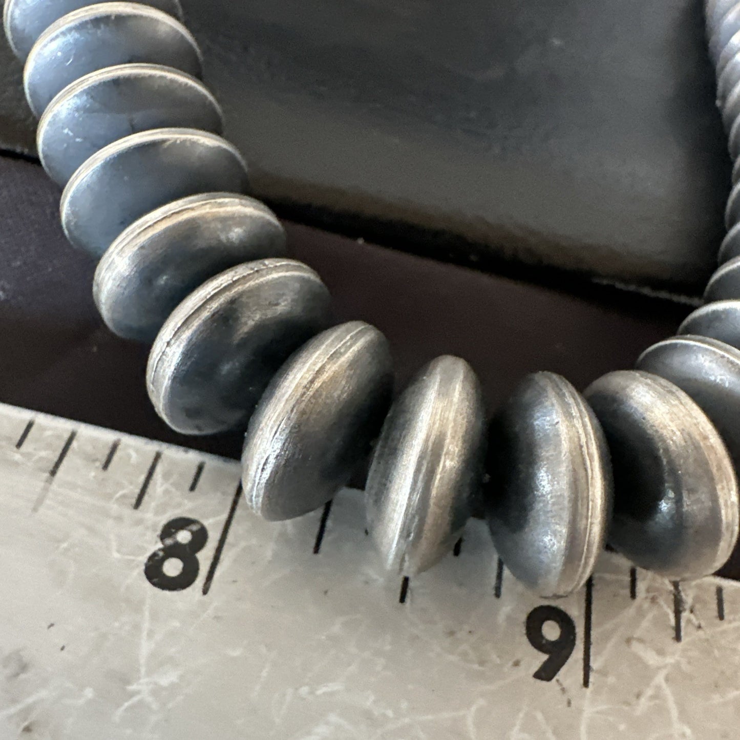 Navajo Pearl Graduated Rondelle Sterling Silver Bead Necklace 21” 19009