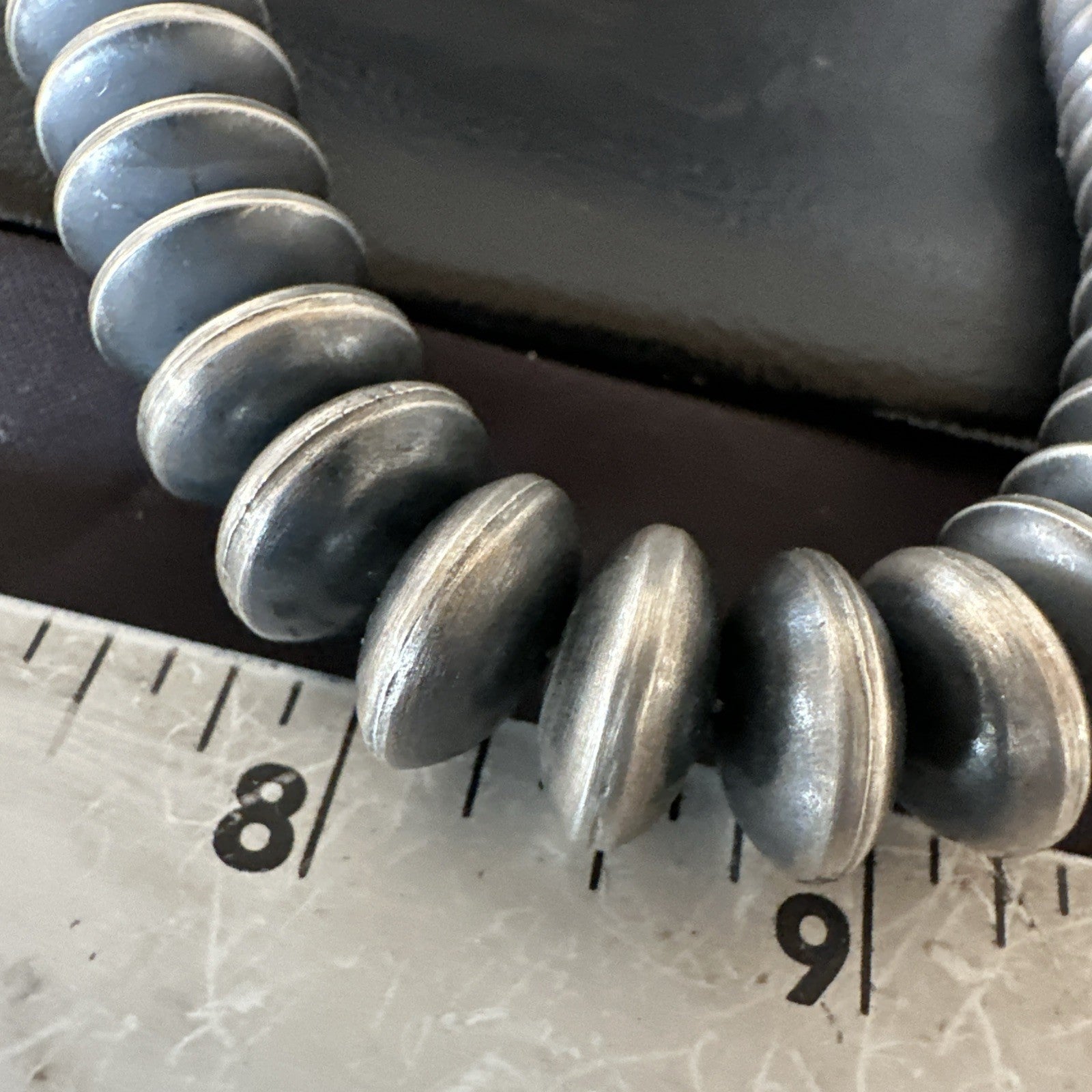 Navajo Pearl Graduated Rondelle Sterling Silver Bead Necklace 21” 19009