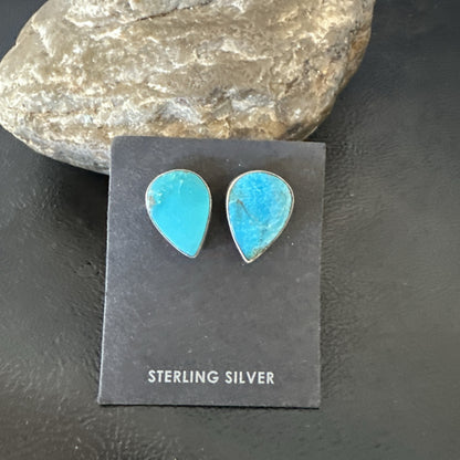 Blue Kingman Turquoise Navajo Sterling Silver Post Stud Earrings 18941